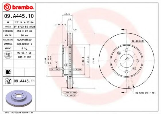 Гальмівний диск BREMBO 09.A445.10 - фото 