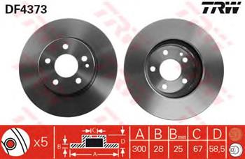 Диск тормозной передний, вентилируемый (в упаковке два диска, цена указана за один) (TRW) DF4373 - фото 