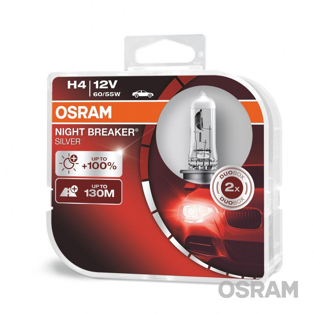 Лампа фарная H4 12V 60/55W P43t NIGHT BREAKER SILVER (+100) компл (OSRAM) - фото 