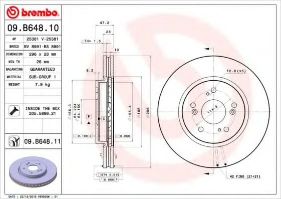 Гальмівний диск BREMBO 09.B648.10 - фото 