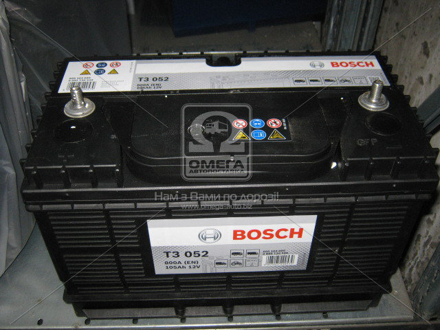 Акумулятор 105Ah-12v BOSCH (T3052) (330x172x240), L, EN800 клеми тонкі по центру - фото 0