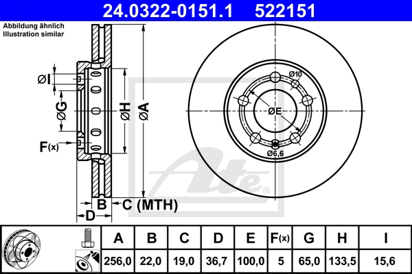 Диск тормозной передний (вентилируемый) (в упаковке два диска, цена указана за один) (ATE) - фото 