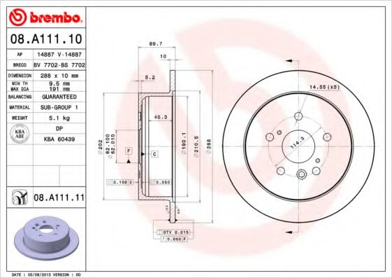 Гальмiвний диск BREMBO 08.A111.10 - фото 