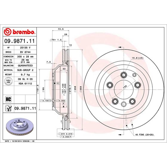 Диск тормозной задний (вентилируемый) (в упаковке 2 диска, цена указана за 1 диск) (BREMBO) - фото 