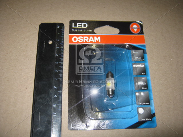 Лампа вспомогательного освещения C5W 12V 0,5W SV8.5-8.5 6000K 1шт.blister (OSRAM) - фото 