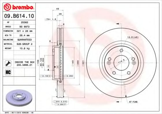 Гальмівний диск BREMBO 09.B614.10 - фото 