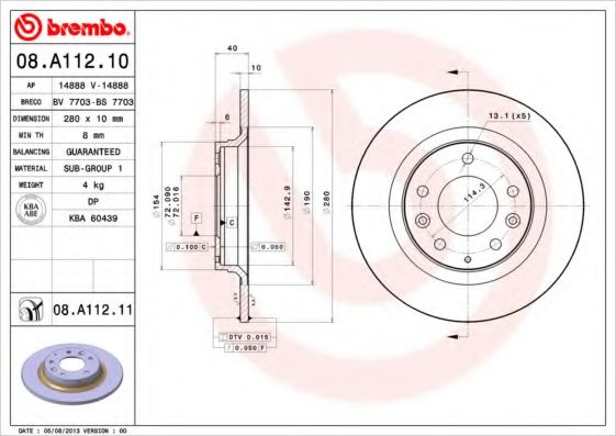 Диск тормозной задний (невентилируемый) (в упаковке 2 штуки, цена указана за 1) (BREMBO) 08.A112.10 - фото 