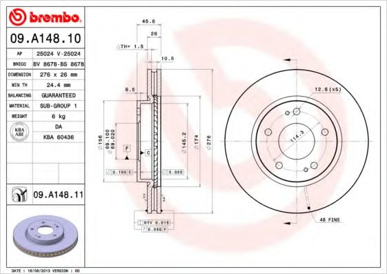 Гальмiвний диск BREMBO 09.A148.10 - фото 
