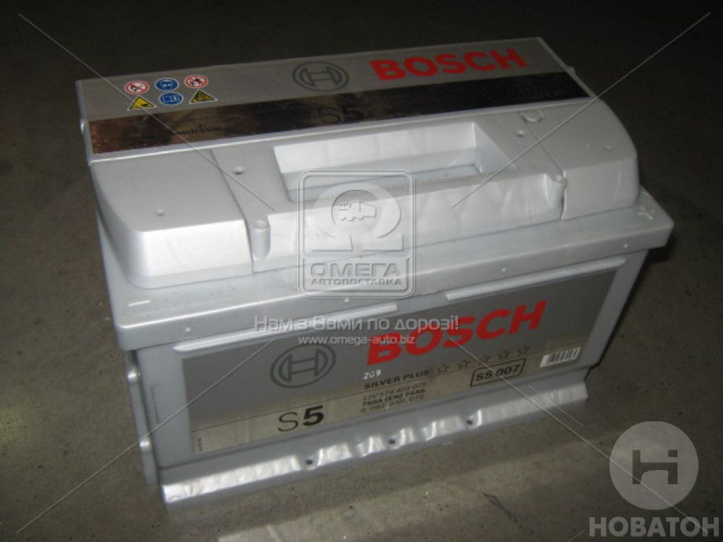 Аккумулятор  74Ah-12v BOSCH (S5007) (278x175x175),R,EN750 - фото 