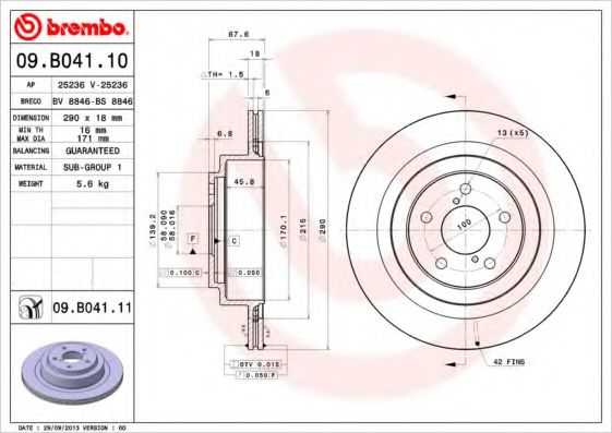 Гальмівний диск BREMBO 09.B041.10 - фото 