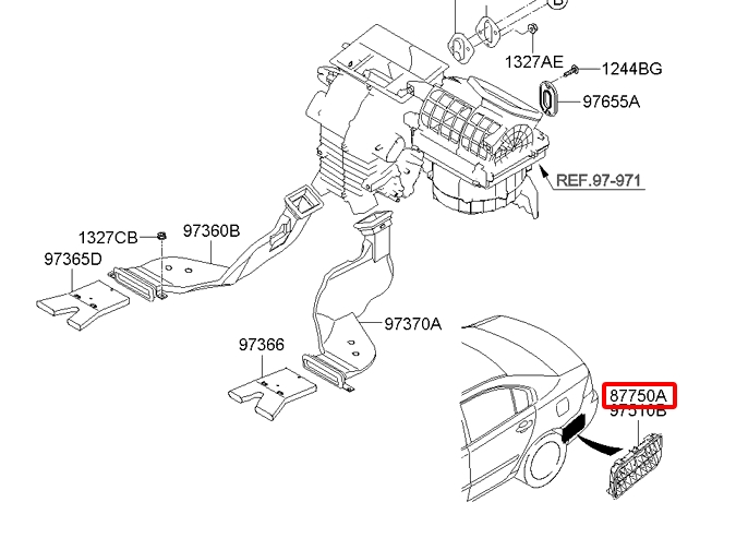 Решетка вентиляционная багажника KIA (КИА) MAGENTIS/OPTIMA 09- (Mobis) 975102G000 - фото 