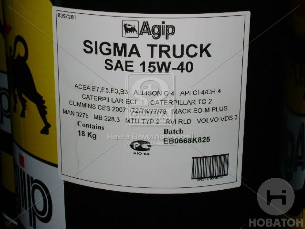 Масло моторное AGIP Sigma Truck 15W/40 API CI-4/CH-4/SL (Канистра 20 л) Eni 15W/40  API CI-4/CH- - фото 1