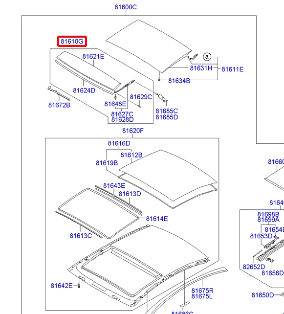 Каталог запчастей hyundai sonata. Hyundai Sonata детали люка панорамной крыши. Соната 6 люк крыши. Хендай Соната схема люка. Hyundai-Kia 81610c5000 панель панорамного люка крыши.