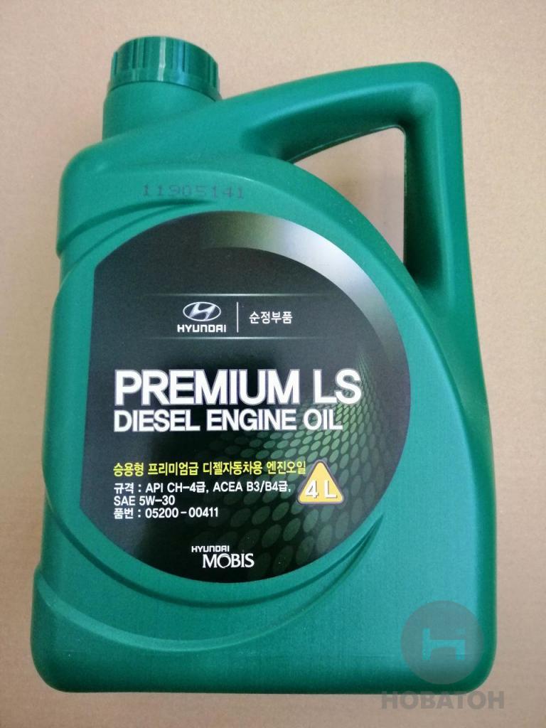 Масло моторн. Mobis Premium LS Diesel 5W-30 API CH-4, ACEA A3/B4, 05200-00411 (Канистра 4л) 0520000411 - фото 1