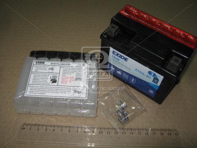 Аккумулятор    3Ah-12v Exide AGM (ETX4L-BS) (113х70х85) R, EN50 - фото 