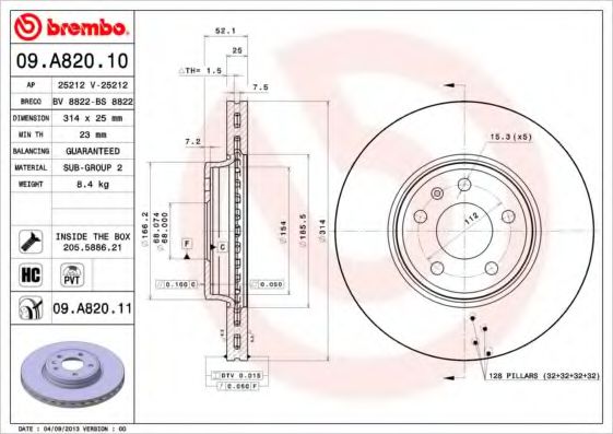 Гальмівний диск BREMBO 09.A820.11 - фото 