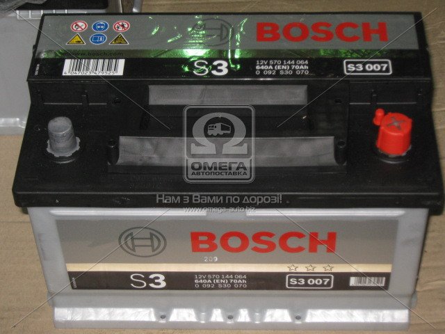 Акумулятор   70Ah-12v BOSCH (S3007) (278x175x175),R,EN640 !КАТ. -10% - фото 
