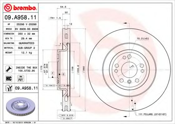 Гальмівний диск BREMBO 09.A958.11 - фото 