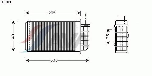 Радиатор отопителя (печки) - бензиновые модели [OE. 46721967 / 46722546] (AVA COOLING FT6183 - фото 