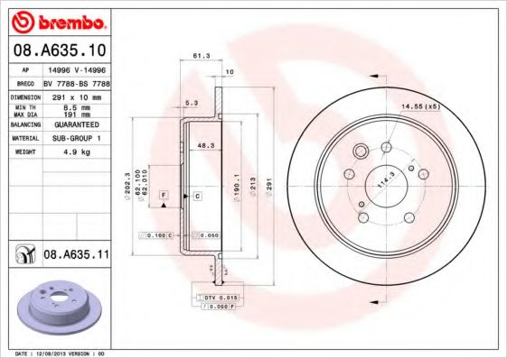 Гальмiвний диск BREMBO 08.A635.10 - фото 