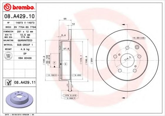 Гальмівний диск BREMBO 08.A429.10 - фото 