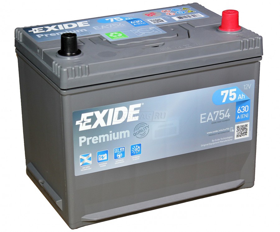 Акумулятор   75Ah-12v Exide PREMIUM (267х172х220),R,EN630 EXIDE EA754 - фото 
