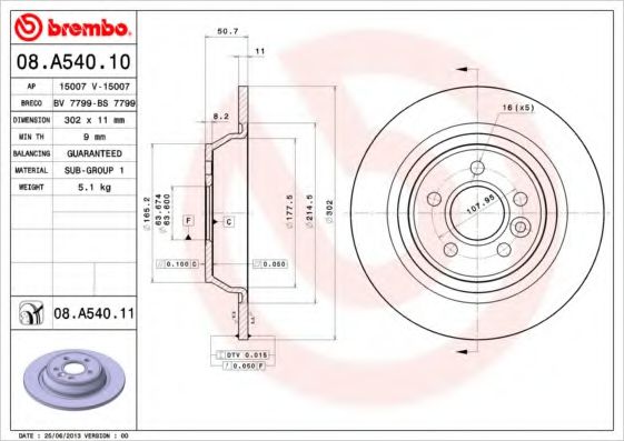 Гальмiвний диск BREMBO 08.A540.10 - фото 