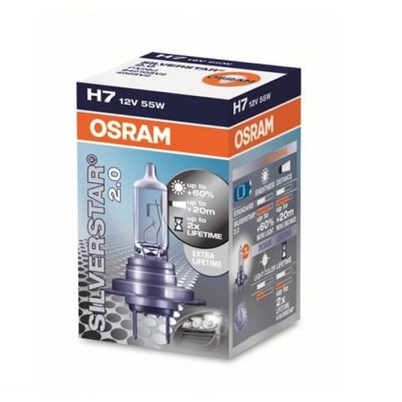 Лампа фарная H7 12V 55W PX26d Silverstar (+50%) (OSRAM) 64210SV2 - фото 