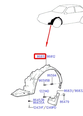 Подкрылок передний левый HYUNDAI (Хендай) S-COUPE 90-95 (Mobis) - фото 