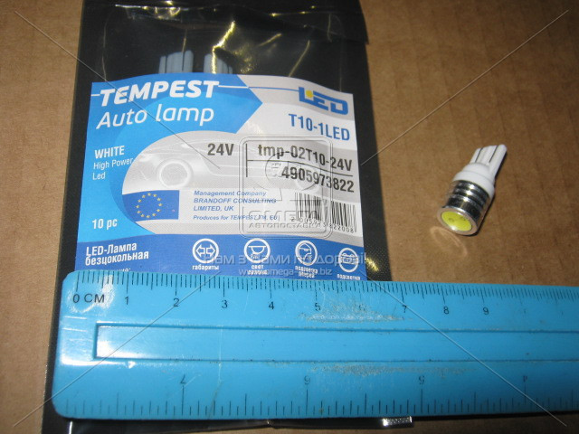 Лампа LED габарит, підсвічування панелі приладів T8-03 (1LED) BA9S тепло білий 24V <TEMPEST> - фото 