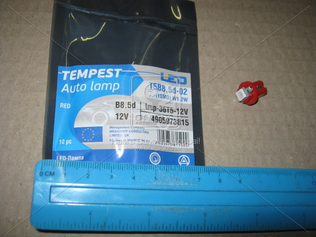 Лампа LED панель приборов, подсветки кнопок T5B8,5d-02 (1SMD) W1.2W  B8.5d  красная 12V <TEMPEST> - фото 