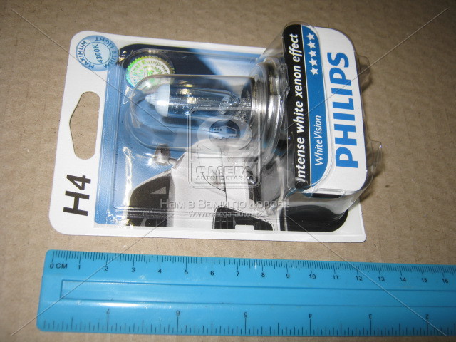 Лампа накалу H4 WhiteVision 12V, 60/55W, P43t-38, (+60) (4300K)  1шт. blister (вир-во Philips) - фото 