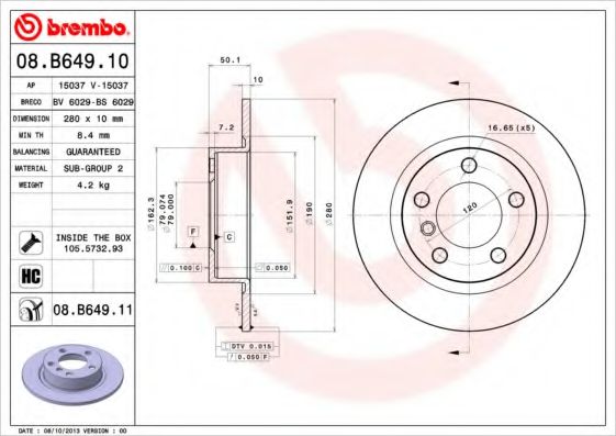 Гальмівний диск BREMBO 08.B649.11 - фото 