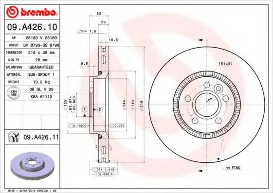 Гальмівний диск BREMBO 09.A426.11 - фото 
