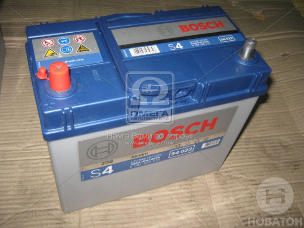 Аккумулятор   45Ah-12v BOSCH (S4022) (238x129x227),L,EN330 (Азия) тонк.клеммы - фото 0