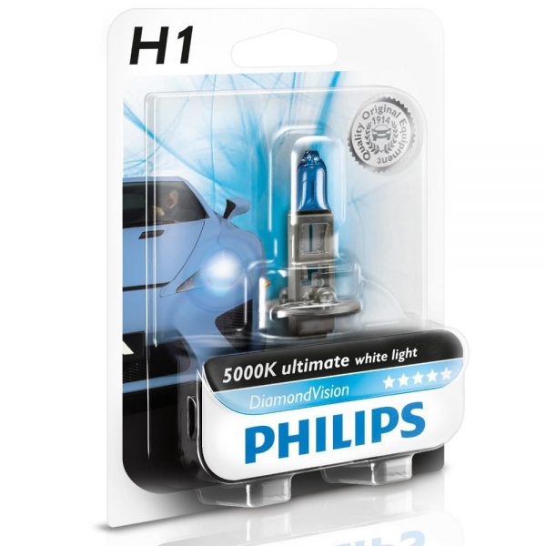Лампа розжарювання H1 12V 55W P14,5s Diamond Vision 5000K 1шт blister (вир-во Philips) PHILIPS 12258DVB1 - фото 