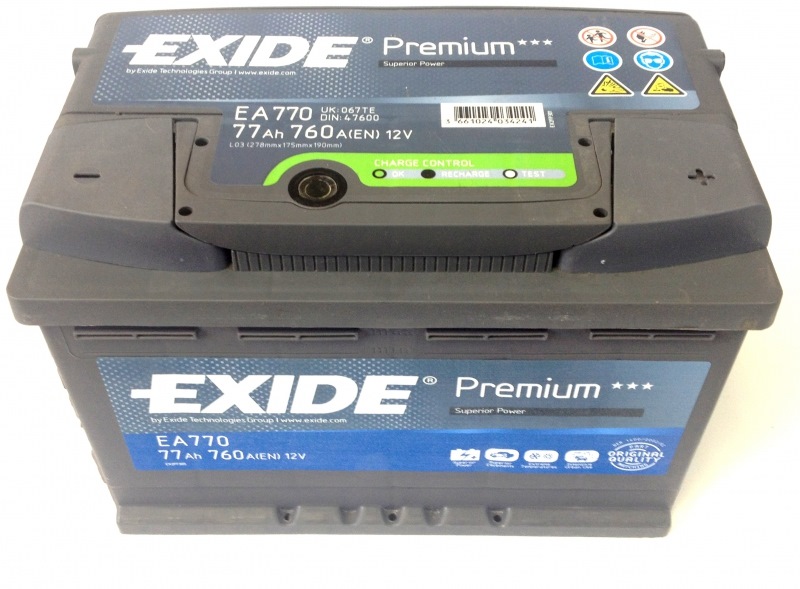 Аккумулятор   77Ah-12v Exide PREMIUM(278х175х190),R,EN760 !КАТ. -15% EXIDE EA770 - фото 