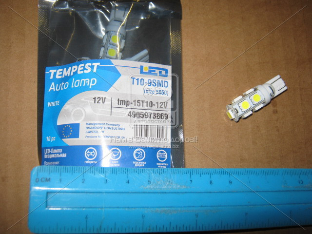Лампа LED б / ц габарит і панель приладів T10 13SMD W5W 12V WHITE <TEMPEST> - фото 