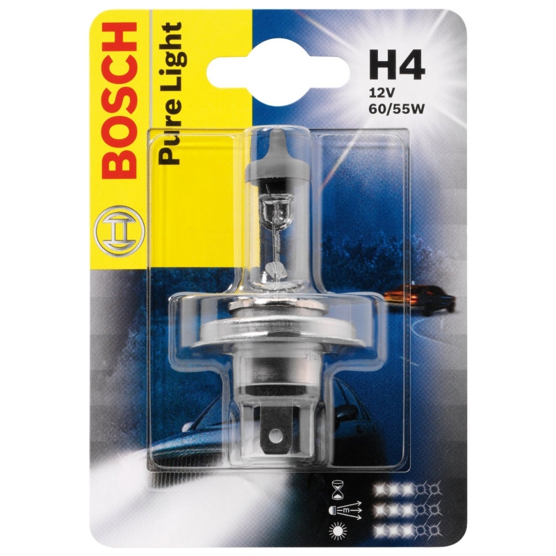 Лампа розжарювання H4 12V 60/55W P43t PURE LIGHT (вир-во Bosch) - фото 