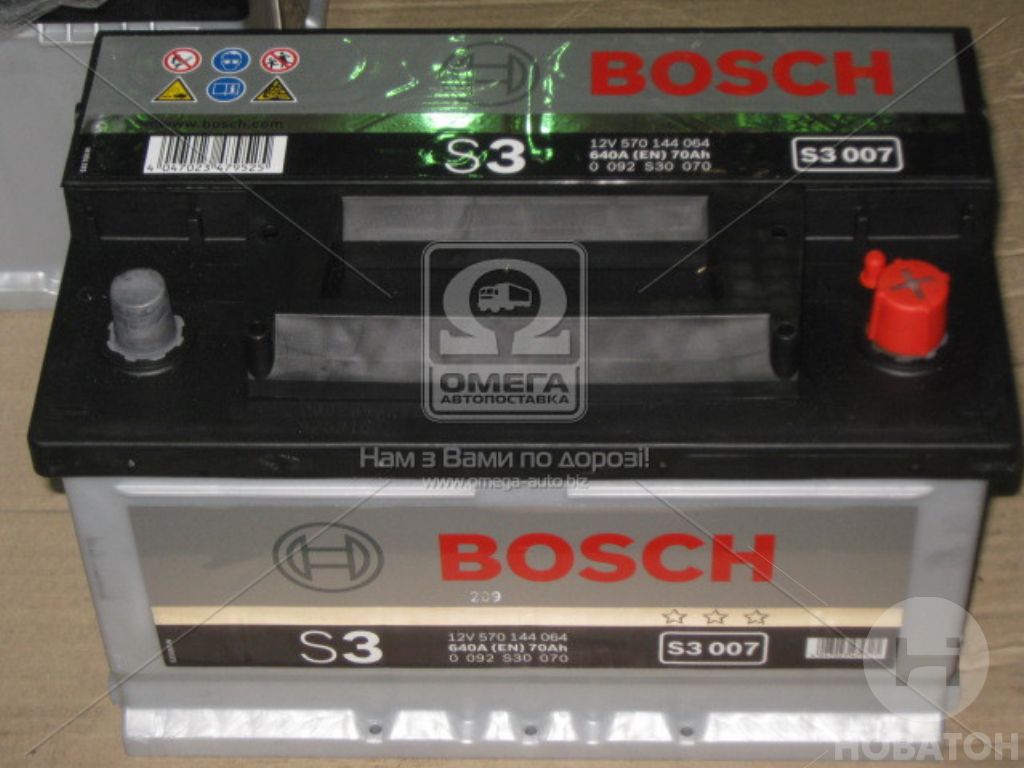 Акумулятор 70Ah-12v BOSCH (S3007) (278x175x175), R, EN640 - фото 0