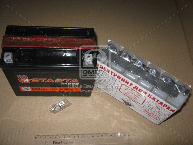 Аккумулятор   20Ah-12v STARTA AGM (YTX20L-BS) (175х86х153), EN230 - фото 0
