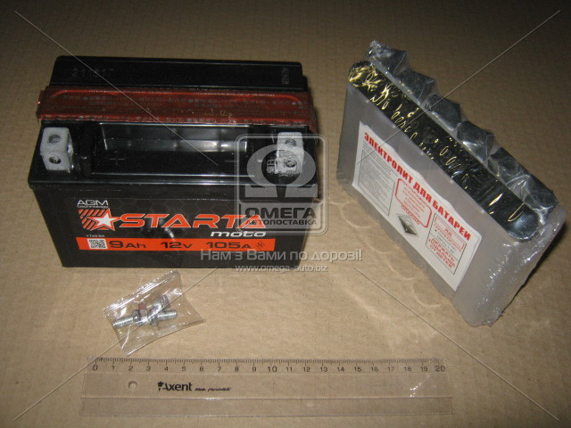Акумулятор   9Ah-12v STARTA AGM (YTX9-BS) (148х86х104  ), EN105 - фото 