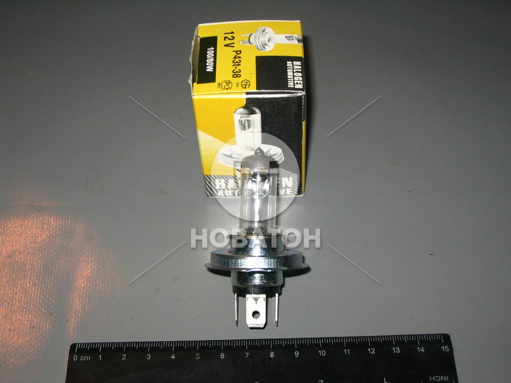 Лампа фарная АКГ 12-100+80 ГАЗ галогеновая H4 P43t (Брест) - фото 