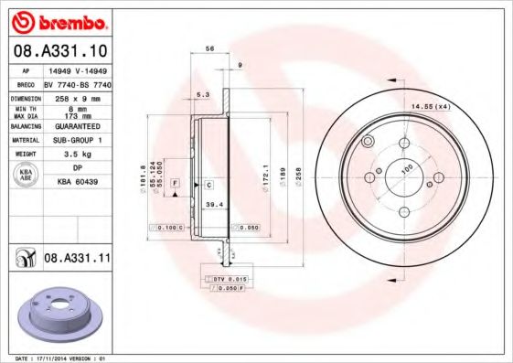 Гальмiвний диск BREMBO 08.A331.10 - фото 