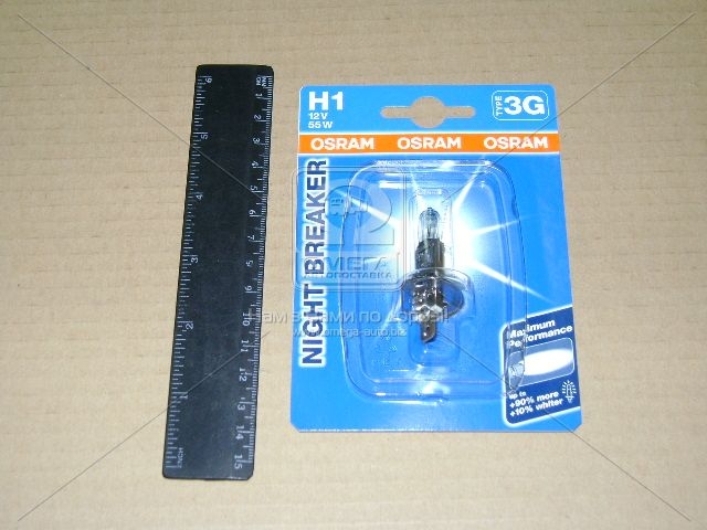 Лампа фарна H1 12v 55w P14,5s Night Breaker (+90%) (1 шт) blister (вир-во OSRAM) - фото 