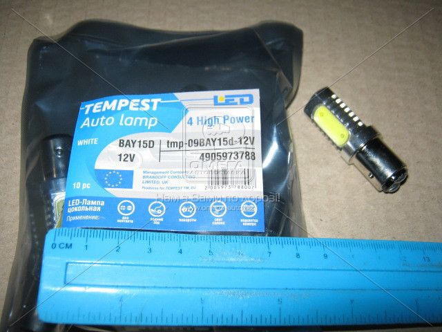 Лампа LED вказівників поворотів і стоп-сигналів 4SMD Мега-LED BA15s 12V WHITE <TEMPEST> - фото 