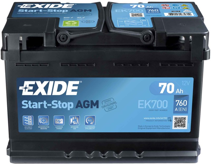 Аккумулятор   70Ah-12v Exide AGM (278х175х190),R,EN760 EXIDE EK700 - фото 