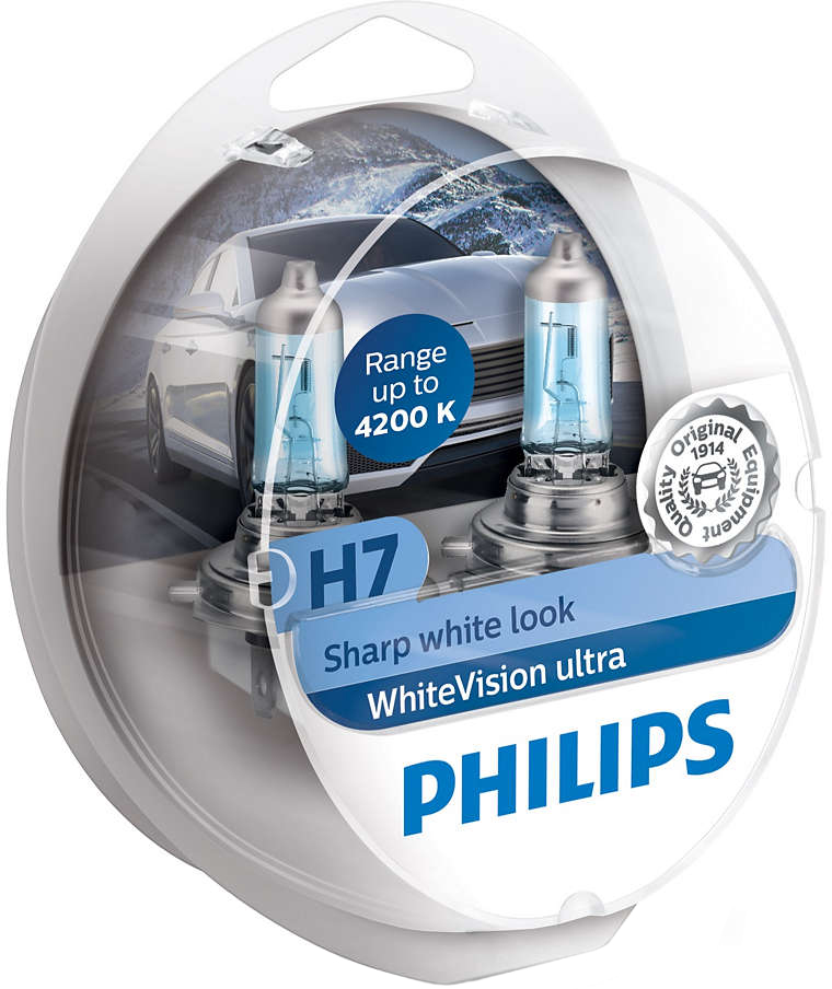 Лампа накаливания H7 12V 55W PX26d H7 WhiteVision ULTRA +60 (4200K) (компл) (Philips) - фото 