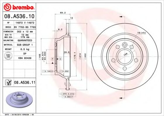 Гальмівний диск BREMBO 08.A536.11 - фото 