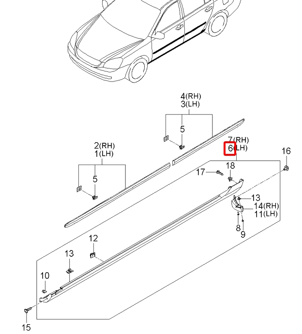 Порог левый KIA (КИА) Magentis/Optima 05-09 (Mobis) - фото 